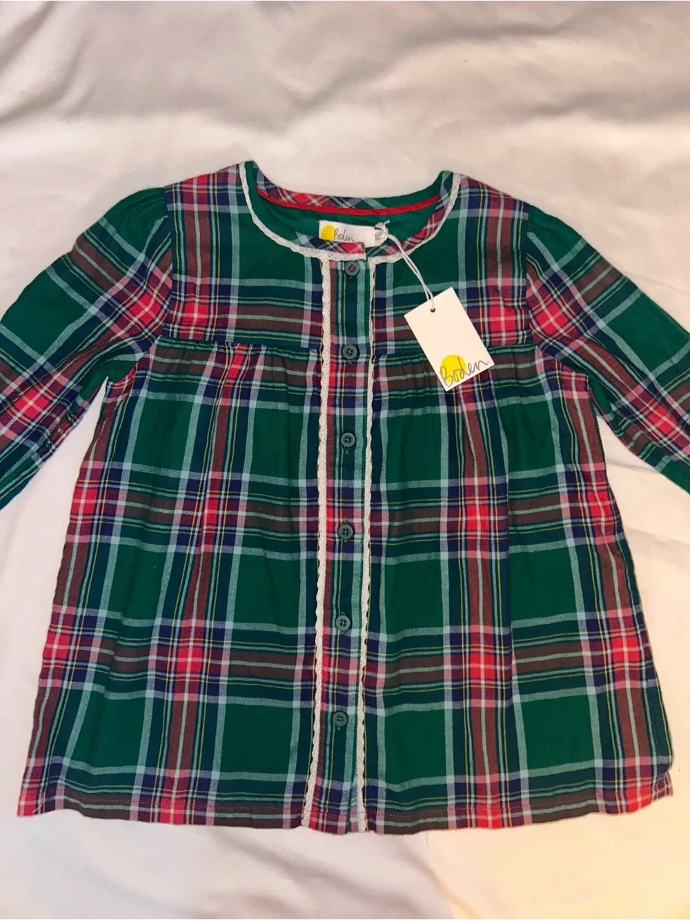 Boden Green, Red & Navy Plaid Button Detail Dress